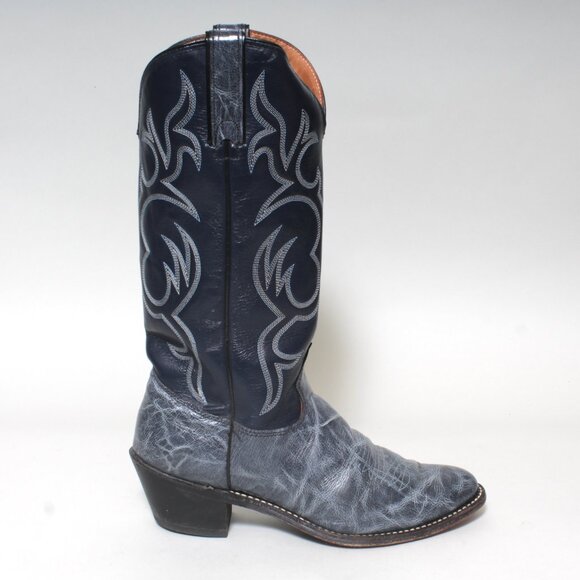 Mens VintageTexas Brand Marbled Blue Leather Cowboy Boots Size 9 M USA Made - Picture 4 of 11